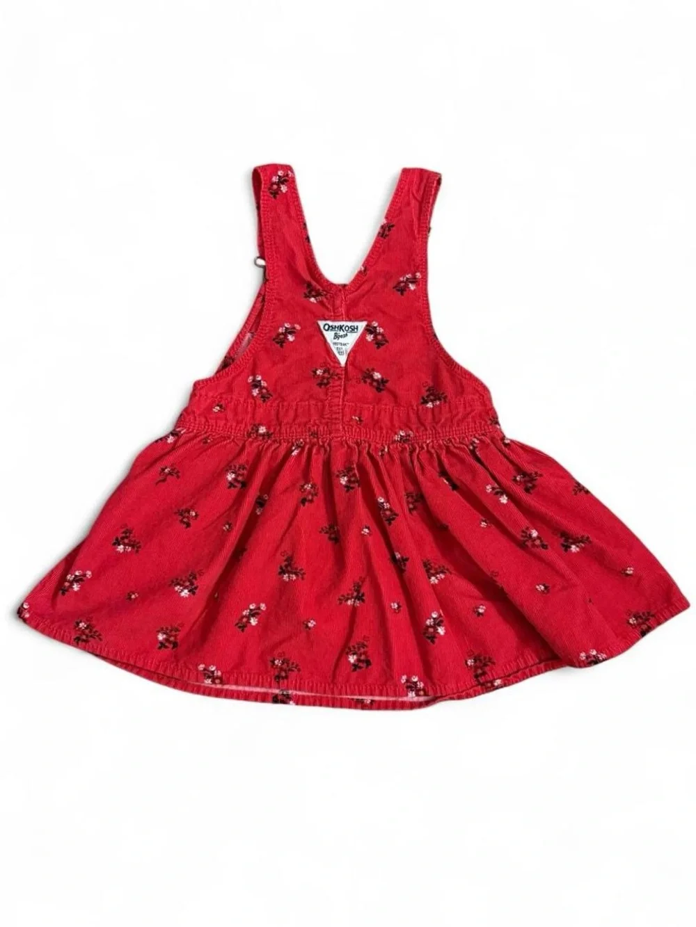 OshKosh B'gosh Bright Red Floral Corduroy Overall Dress